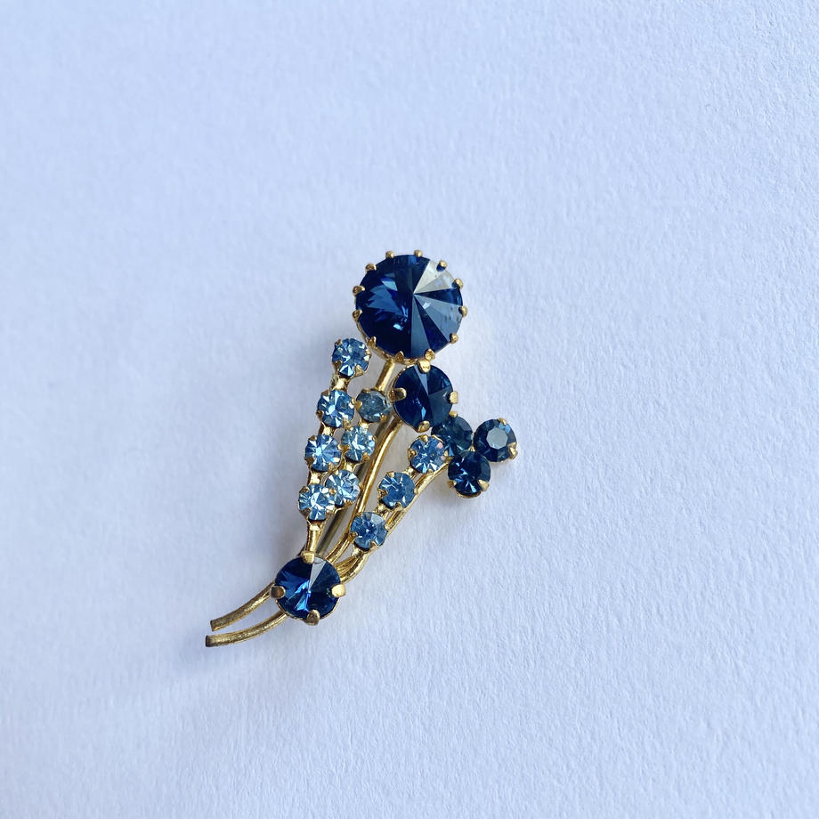 サファイアブルー＆アクアマリンブルーグラス ブーケブローチ