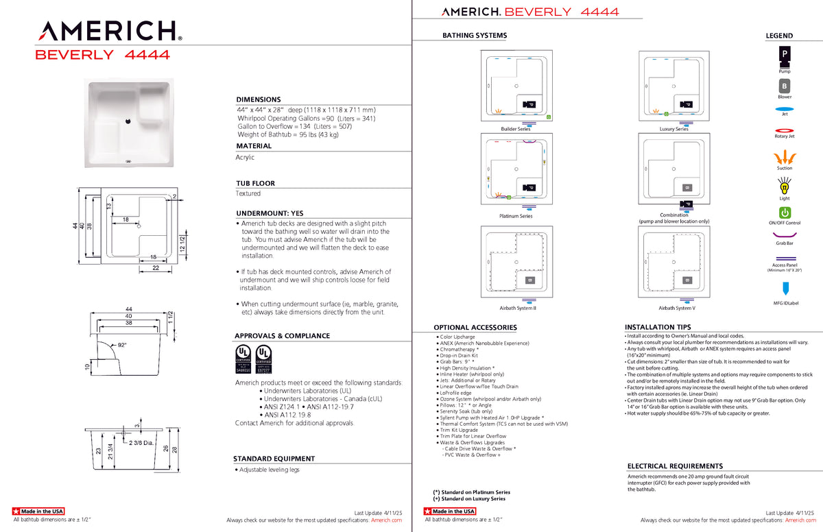Americh Beverly 44 44 Drop-in Bathtub