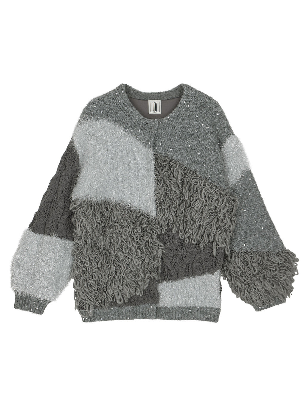 UND MIX YARN PATCHWORK KNIT CARDIGAN