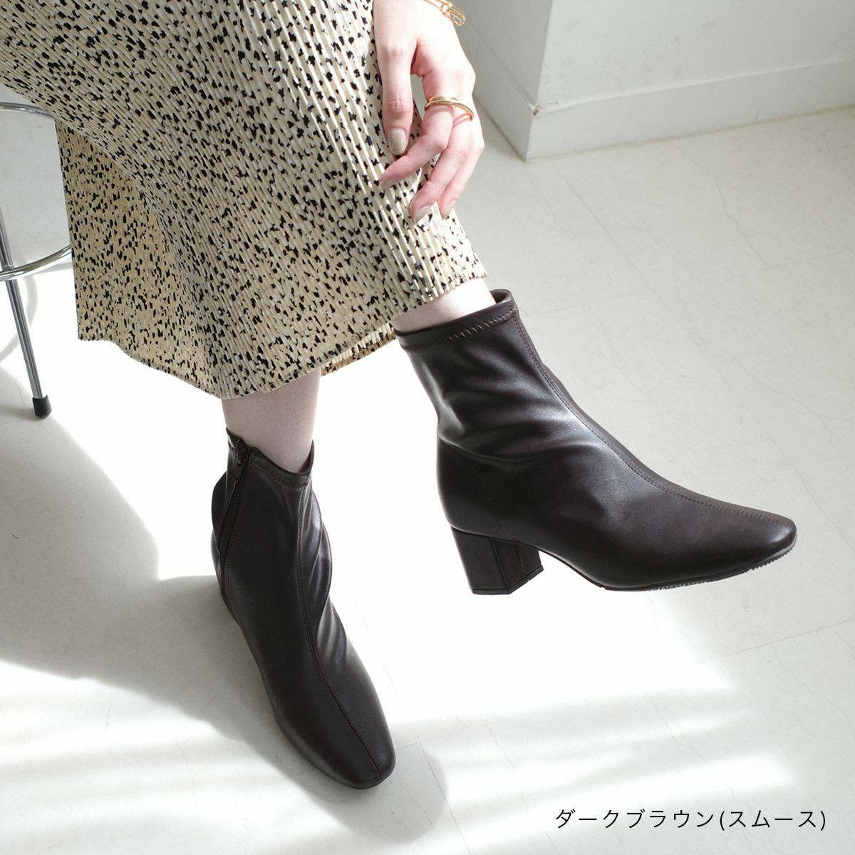 スクエアトゥストレッチショートブーツ レディース | 《公式