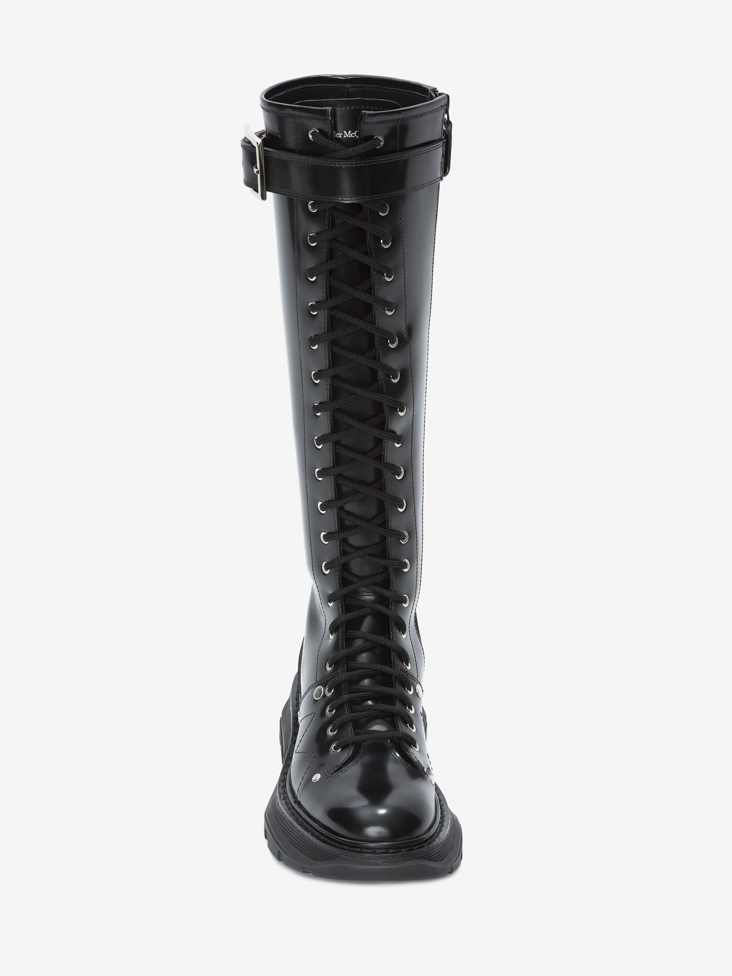 Women's Slick Knee-high Boot in Black/Silver | McQueen US