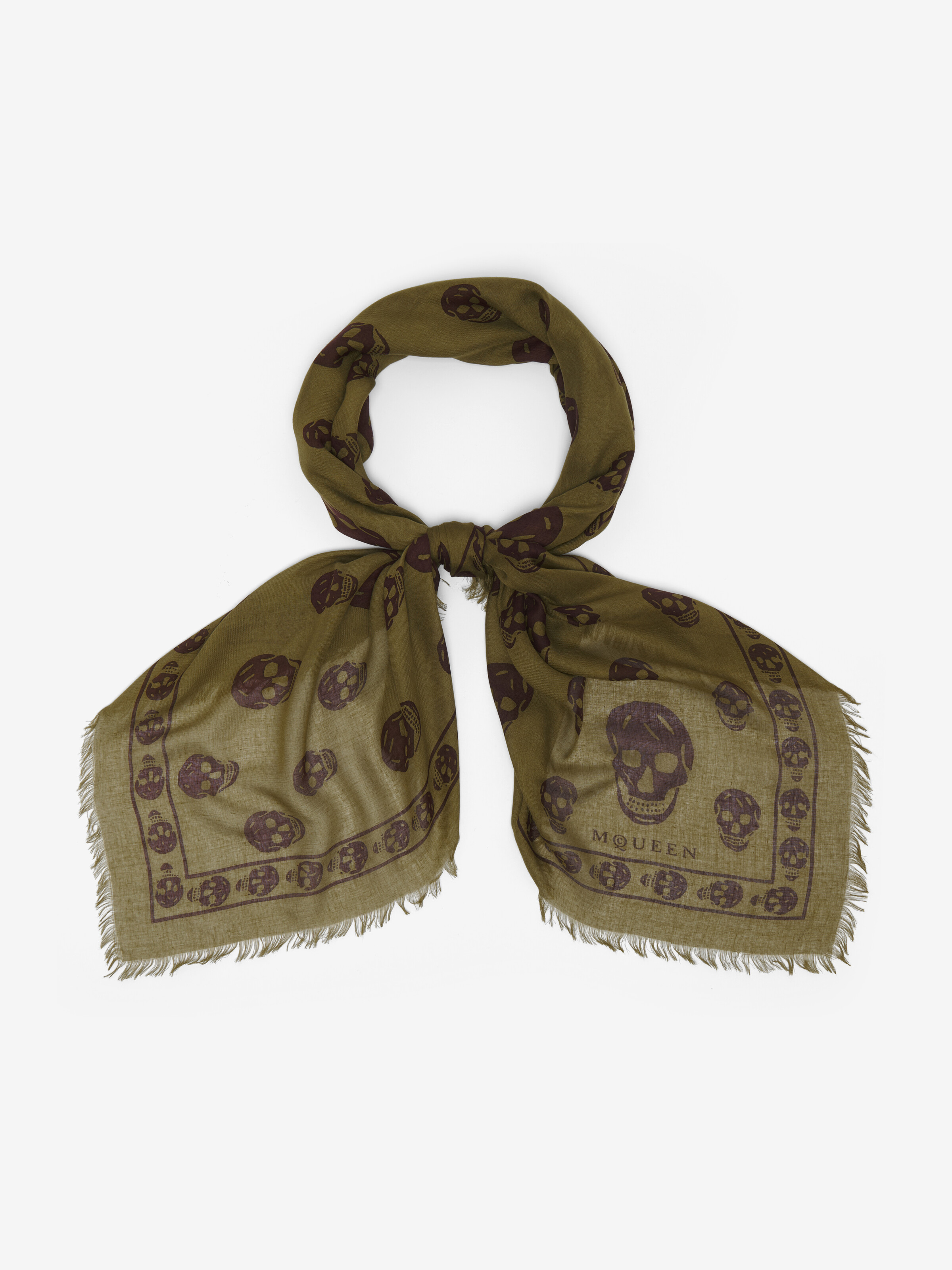 Men's Classic Skull Scarf in Green | McQueen US