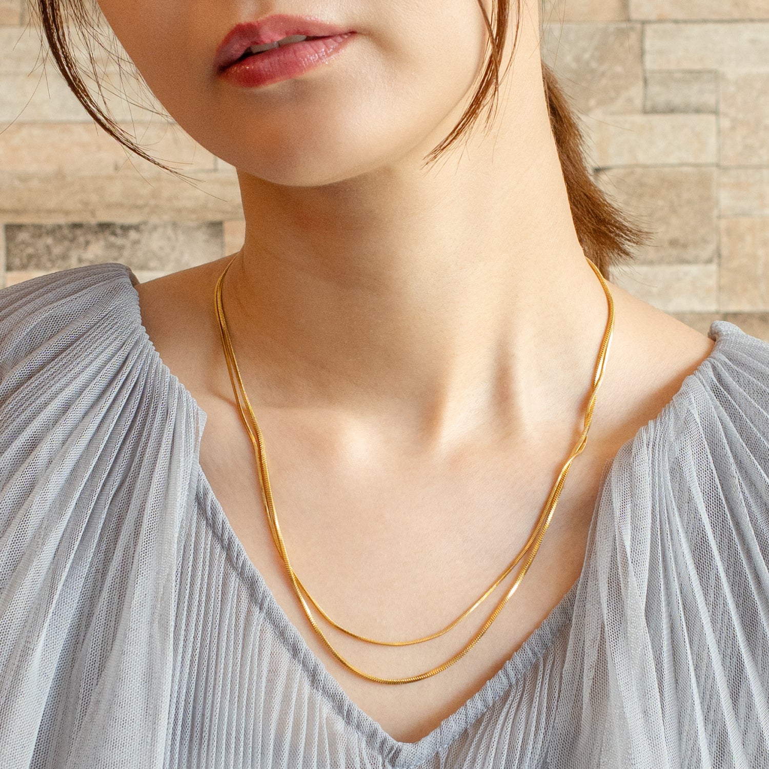 レイヤードチェーンネックレス ゴールド