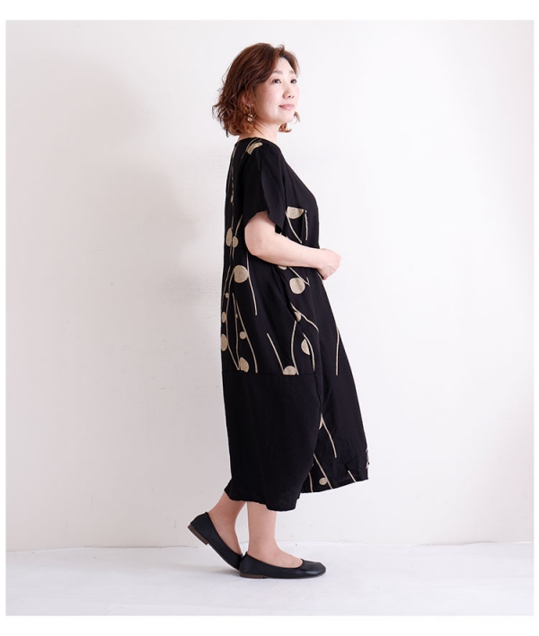 低身長さんサイズ対応】レディース 大人 上品 水玉とライン模様の半袖