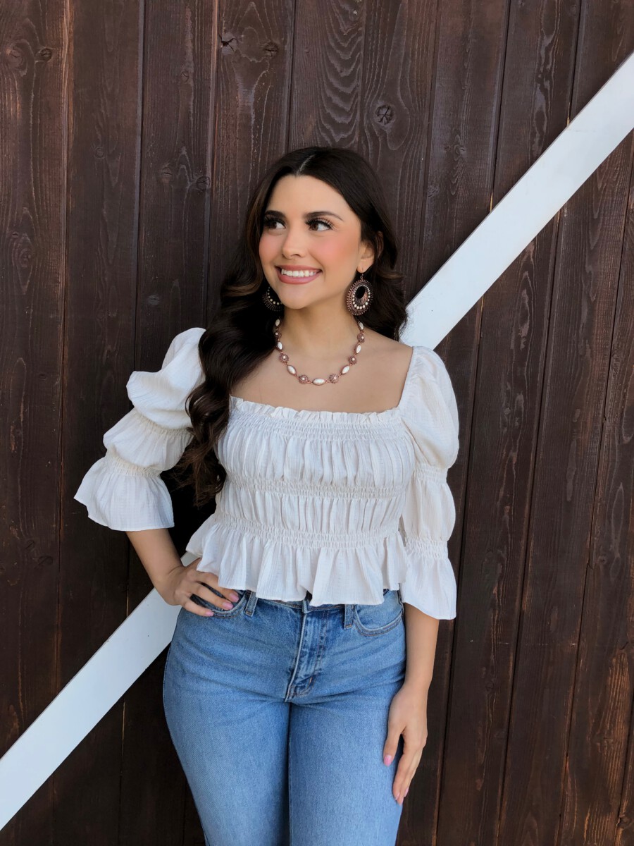 Carla ” 3/4 Sleeve Scrunch Top ( Cream ) – Ale Accessories