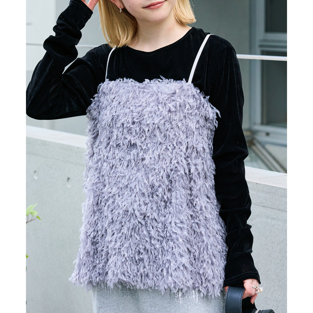 洗える]フェザーフリンジキャミソール /大きいサイズ ラビアンジェ