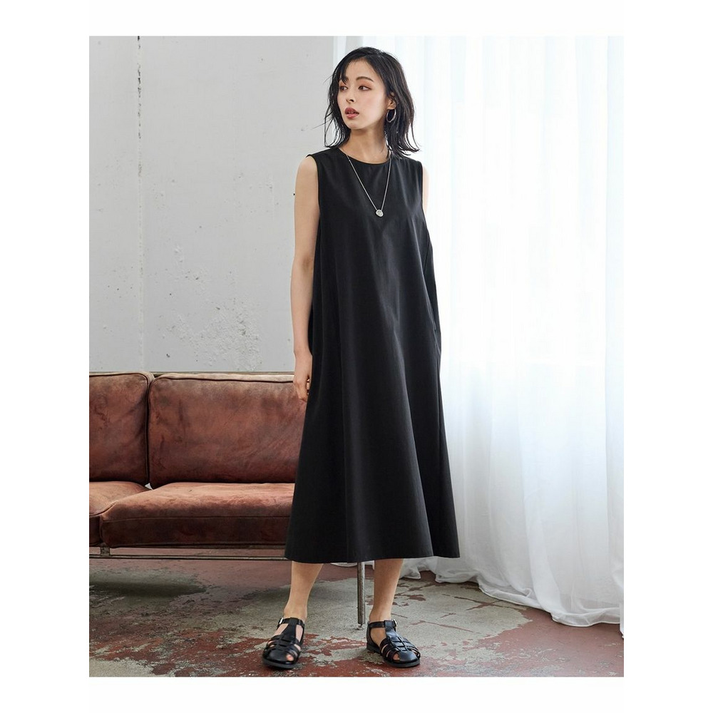 雨や家事の水はねに安心！ゆるシルエットノースリーブワンピース（はっ