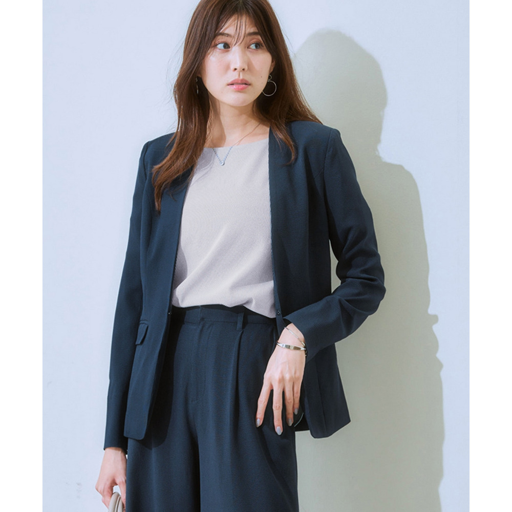 レディーススーツ】セットアップ対応ノーカラージャケット（上下別売