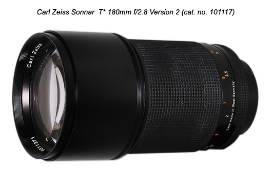 The Carl Zeiss Sonnar T* 180 mm f/ 2.8 C/Y Lens. Specs. MTF Charts