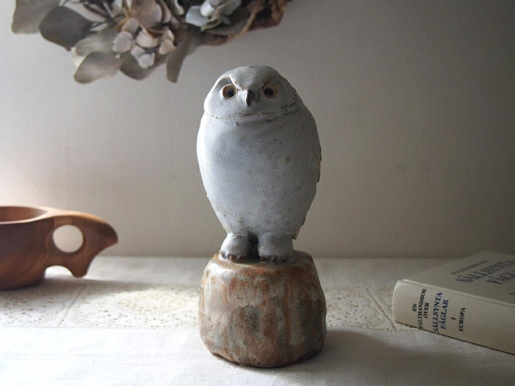 北欧ヴィンテージ Gunnar Hansson 陶器のフクロウの置物 /フィギュア