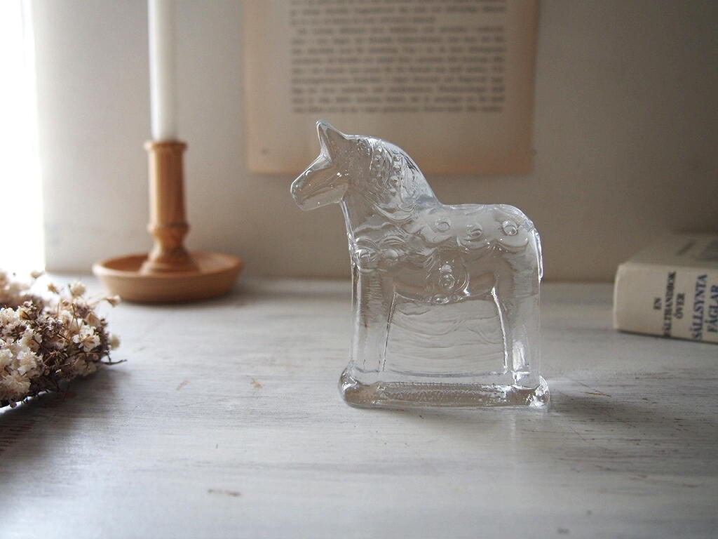 Lindshammar クリスタル ダーラナホース／スウェーデン製 木馬オブジェ