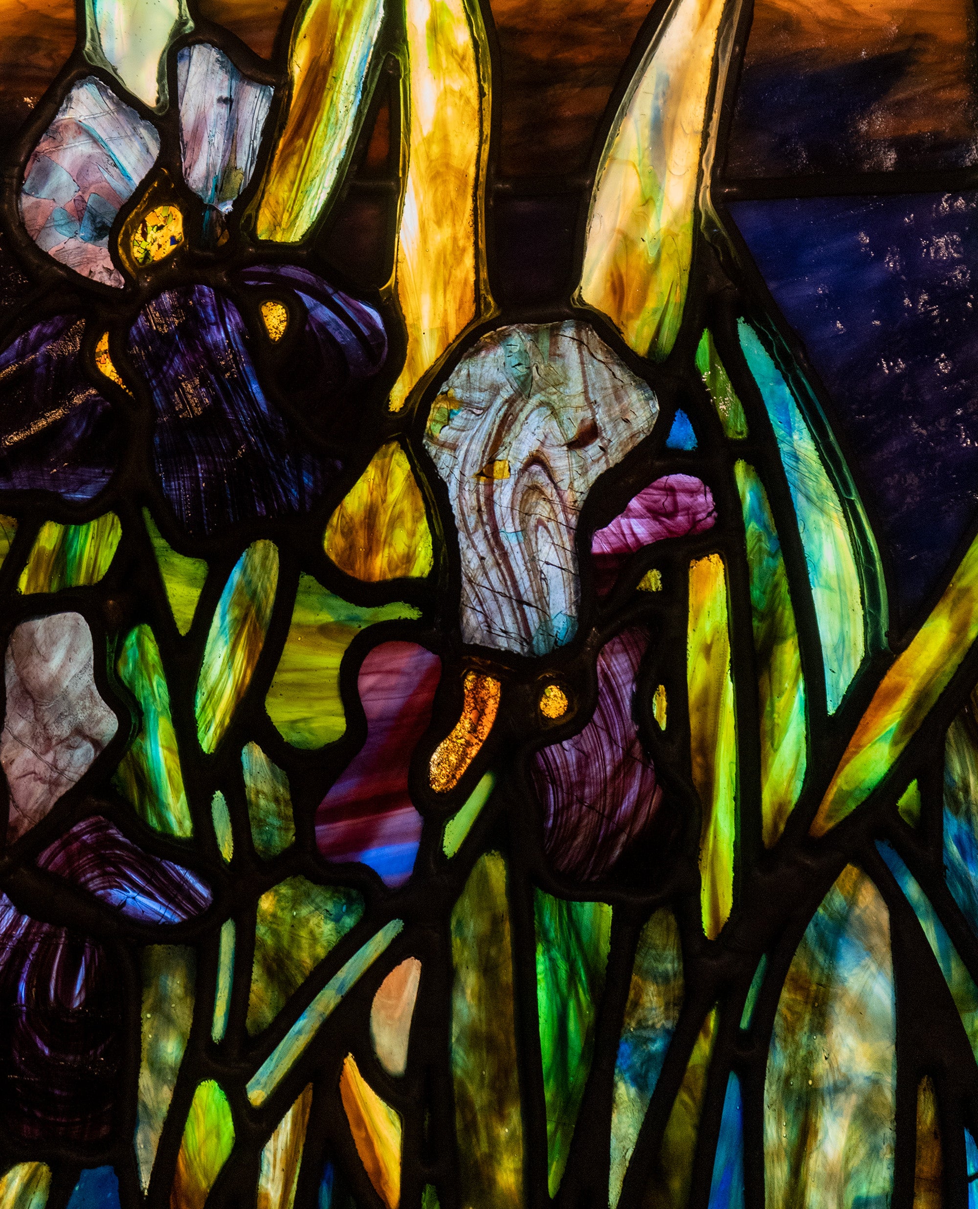 Passionflower, Iris, and Mock Orange Stained Glass Window by