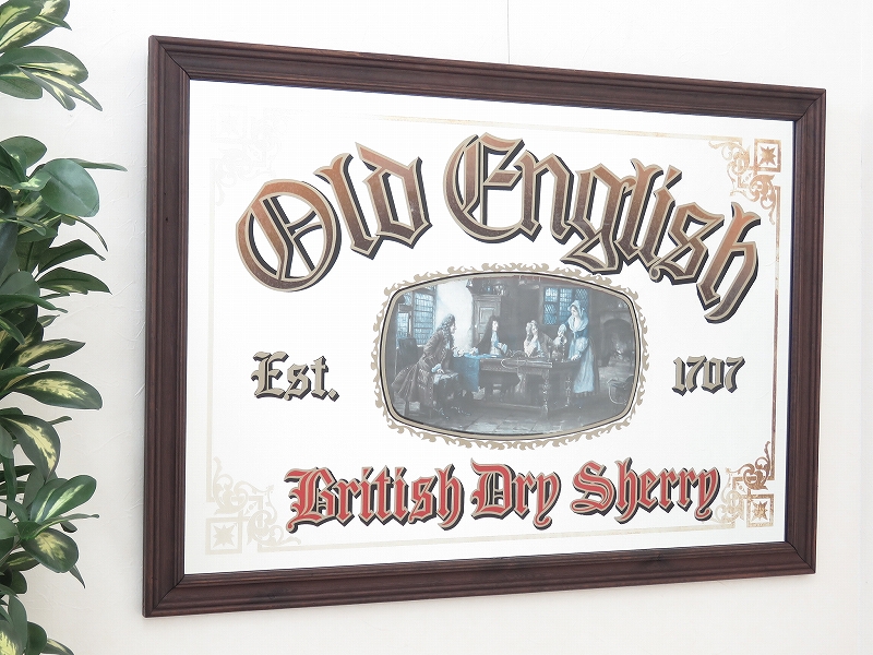 英国製 ヴィンテージ MERIDES パブミラー 鏡 アンティーク オシャレ