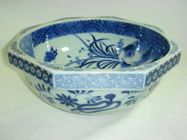 BK266 江戸期 古伊万里 大明成化年製銘 古染付郡鷺文様 大皿 1尺7寸