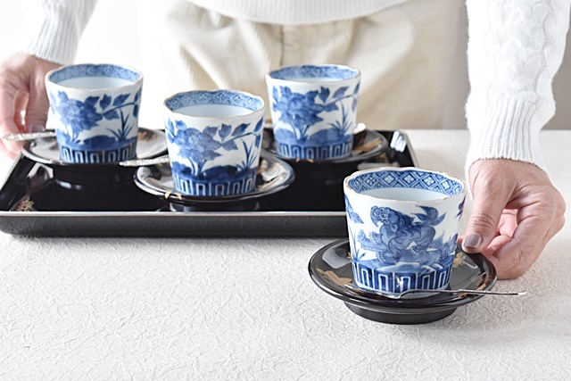 江戸中期縦線雪輪文蕎猪口 アンティーク 江戸中期染付竹図そば猪口