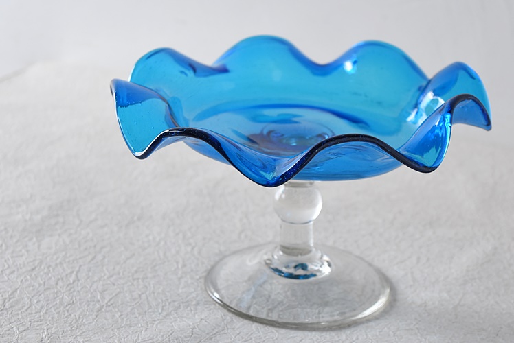 大正ガラス ブルーコンポート 吹きガラス - 生活骨董と古布の