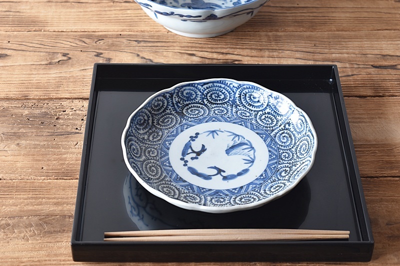 古伊万里 染付 蛸唐草 太明成化年製文 輪花型 七寸皿 - 生活骨董と古布