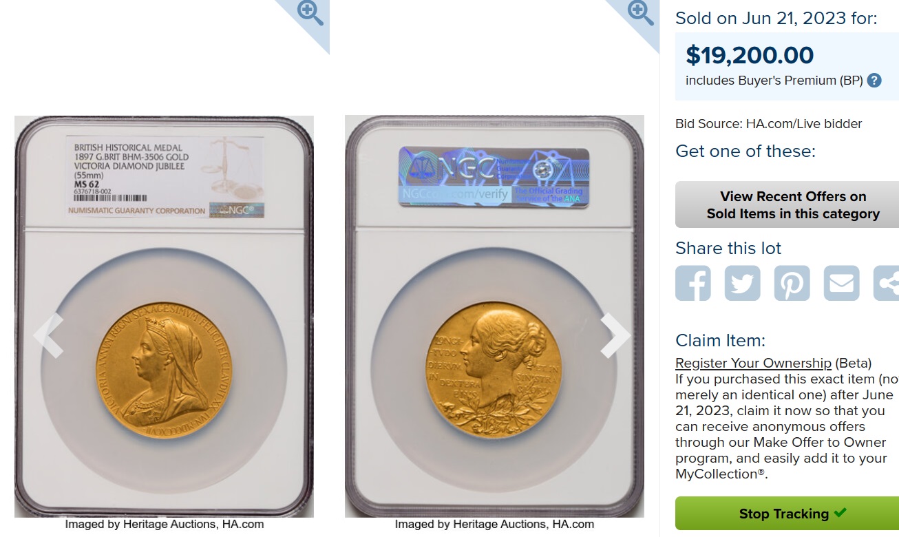 1897年ヴィクトリア女王即位60周年記念大型メダルMS62 | アンティーク