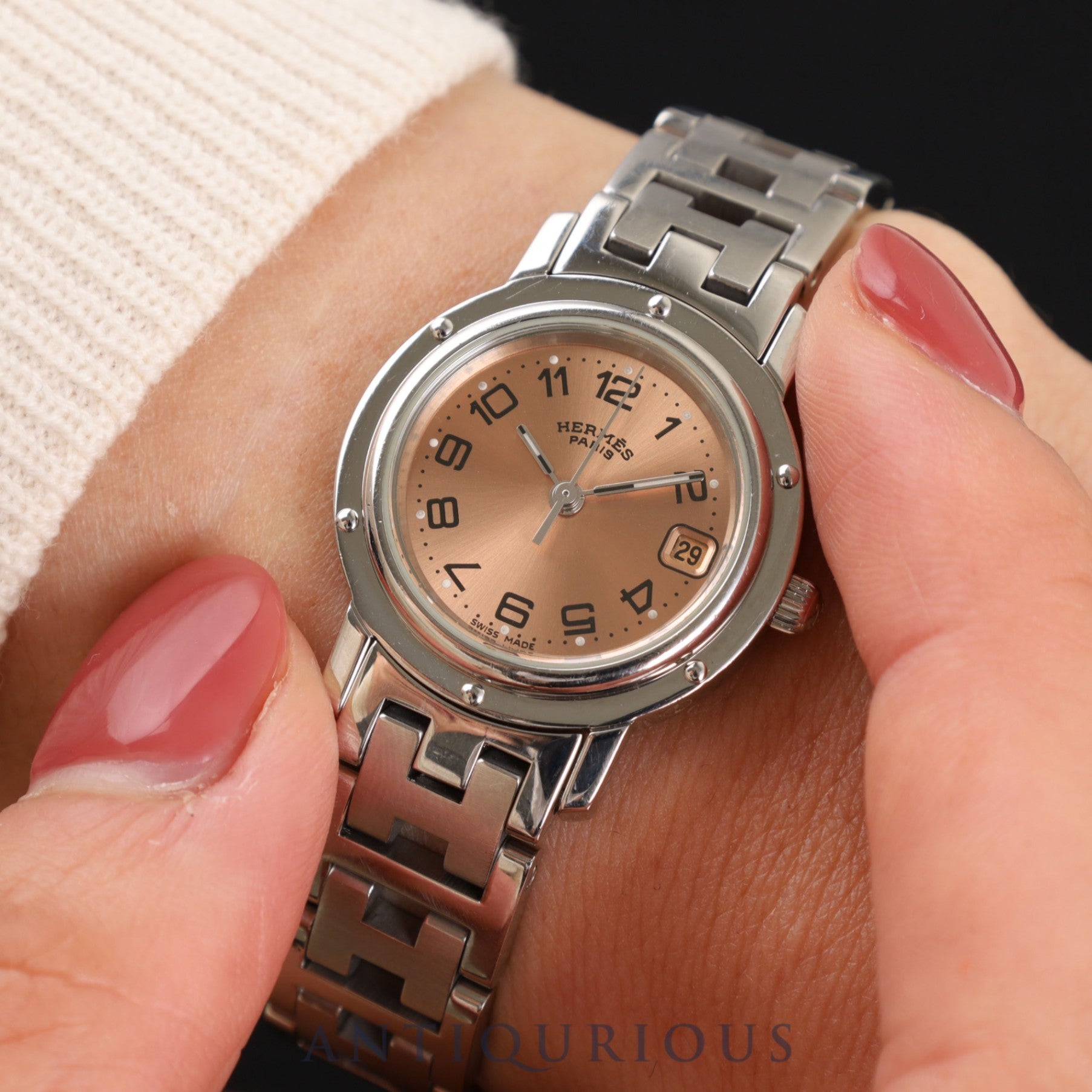 エルメス クリッパー CL4.210 クォーツ SS SS ピンク文字盤 23.8mm