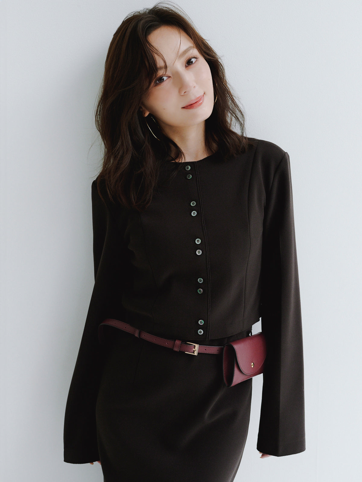 カットジョーゼットショートカーディガン