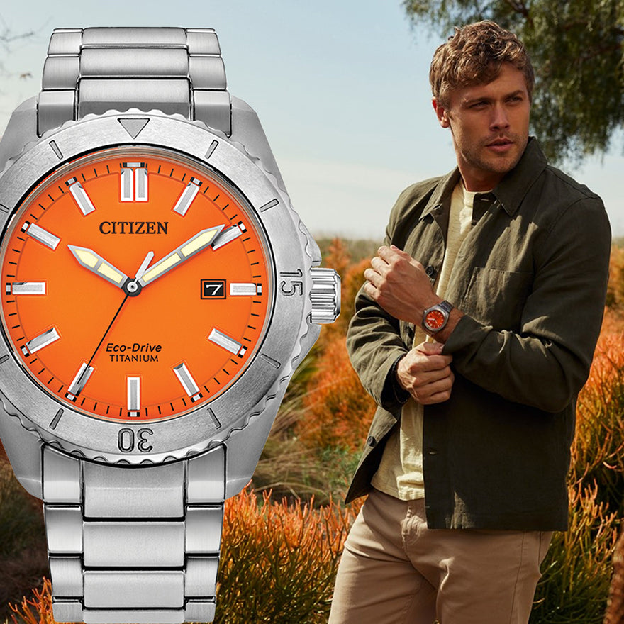Citizen Eco-Drive Brycen Orange Dial Super Titanium Watch | AW1840