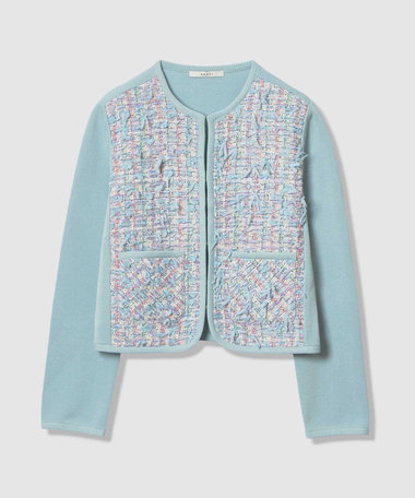 セットアップ対応商品】ブルーミックスツイードコンビ カーディガン