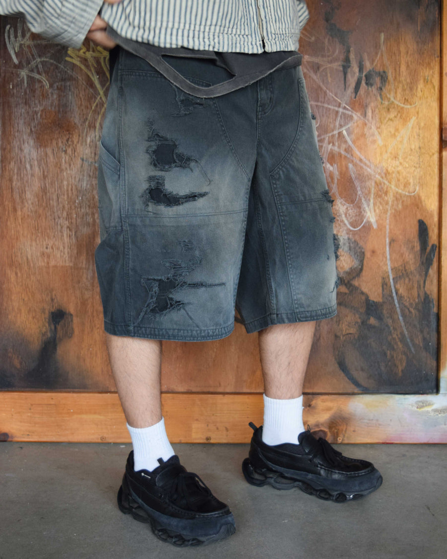 AN355-D DOUBLE KNEE DAMAGED PAINTER SHORT PANTS BLACK – ANACHRONORM