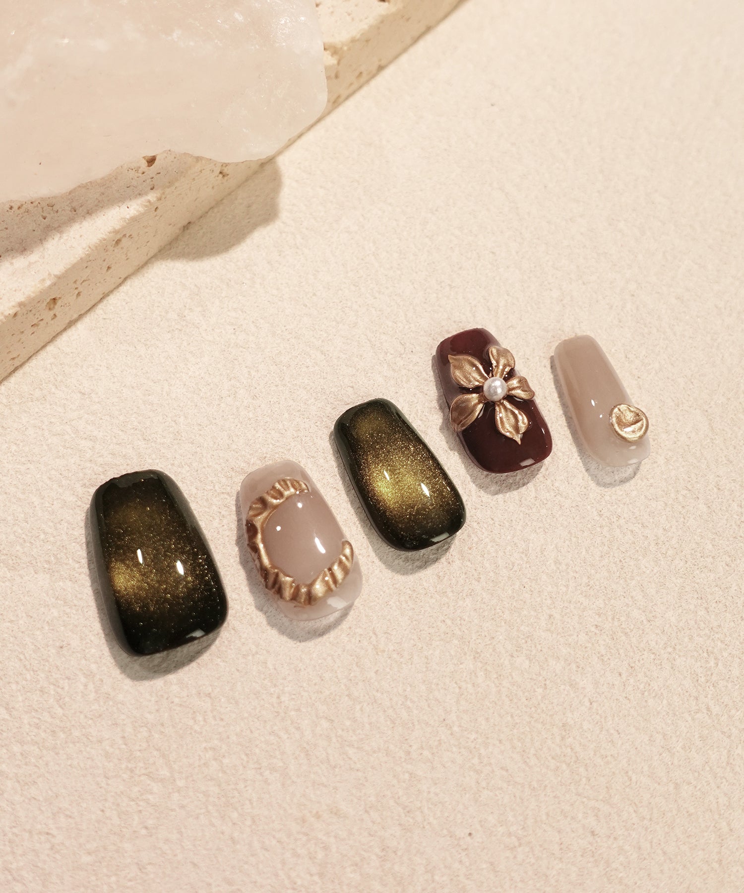 当日発送】水光ネイルブラウンゴールドマグネットフラワーパーツパール