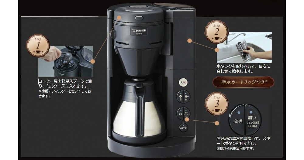象印 ZOJIRUSHI 全自動 コーヒーメーカー 4杯 ミル 挽きたて 黒 象印