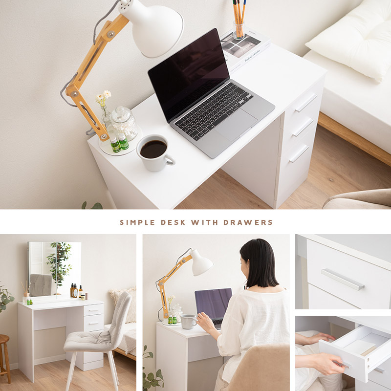 引き出し付きシンプルデスク(ホワイト): EMOOR(エムール) 寝る・座る