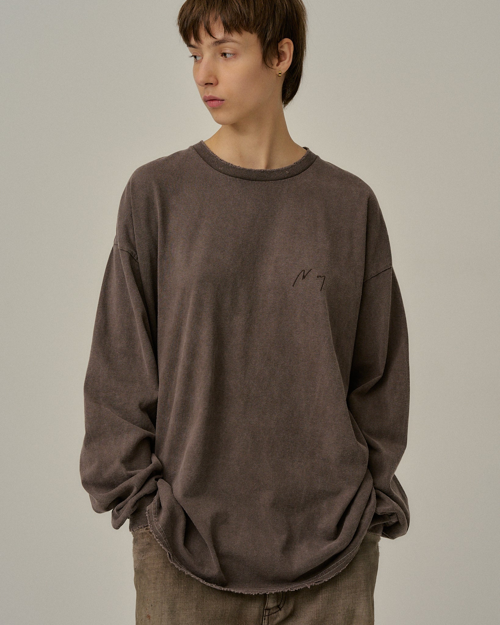 EMBROIDERY DYED LS T-SHIRT(BROWN) – ANCELLM