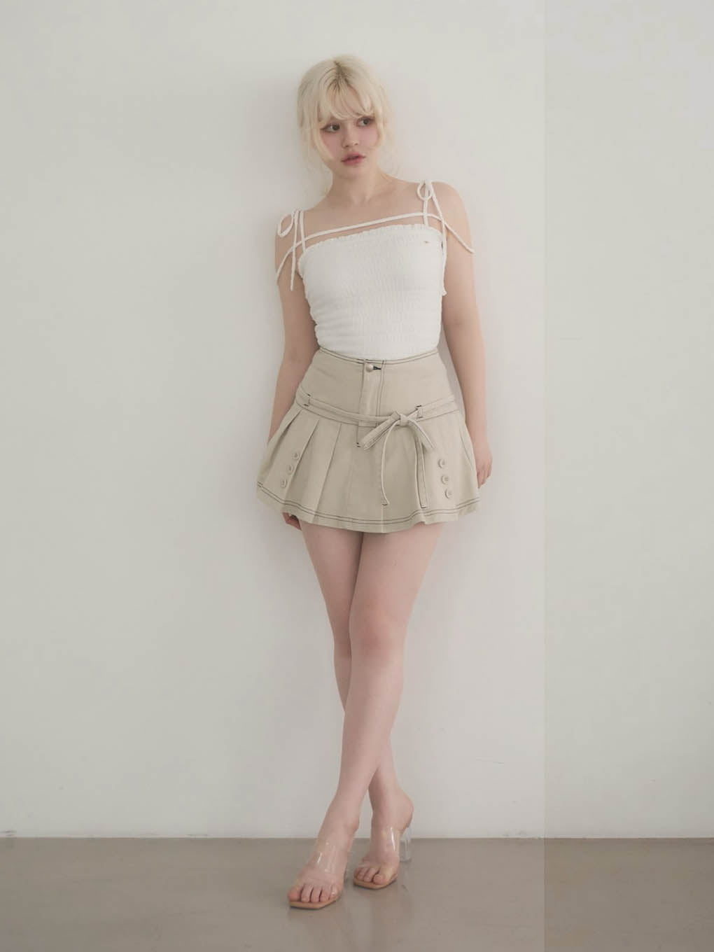 ANDMARY】Shirring ribbon camisole