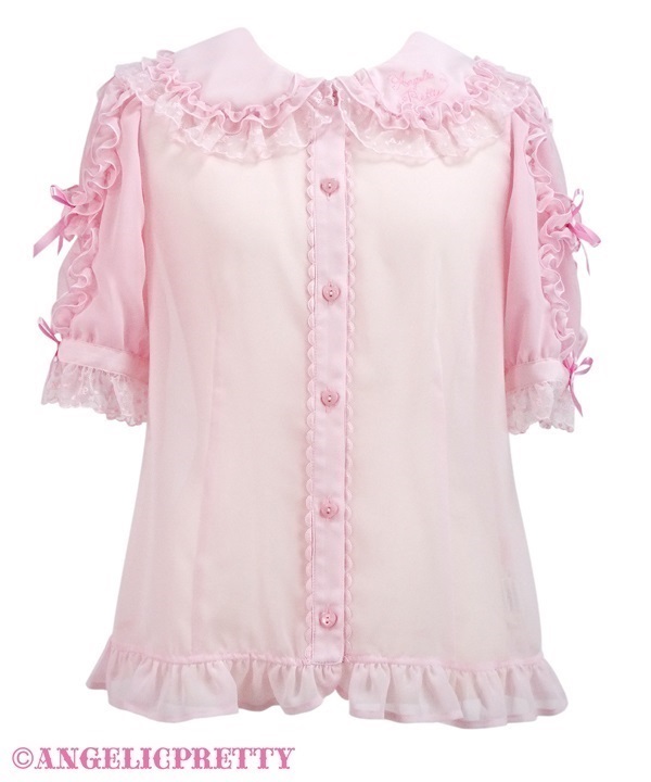 angelic pretty 襟ロゴ刺繍シフォンブラウス ブラウン Angelic Pretty