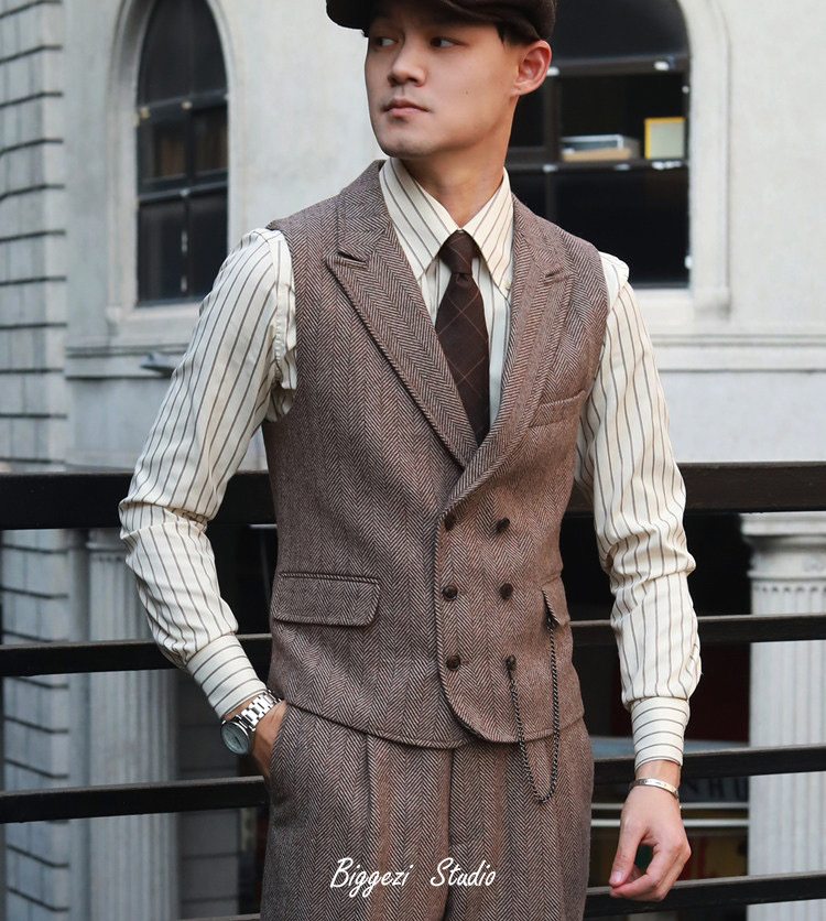 ビンテージライトブラウンヘリンボンストライプスーツ・スリーピース