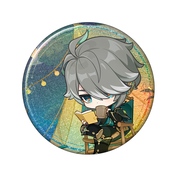 グリッター缶バッジ – アルハイゼン | 原神展～たびごころの赴くままに～