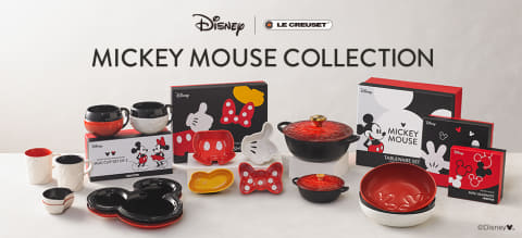 ル・クルーゼ、ミッキーマウスの食器や鍋。シルエットで大人かわいい