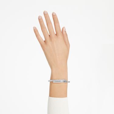 Dextera bangle, Magnetic closure, White, Rhodium plated | Swarovski
