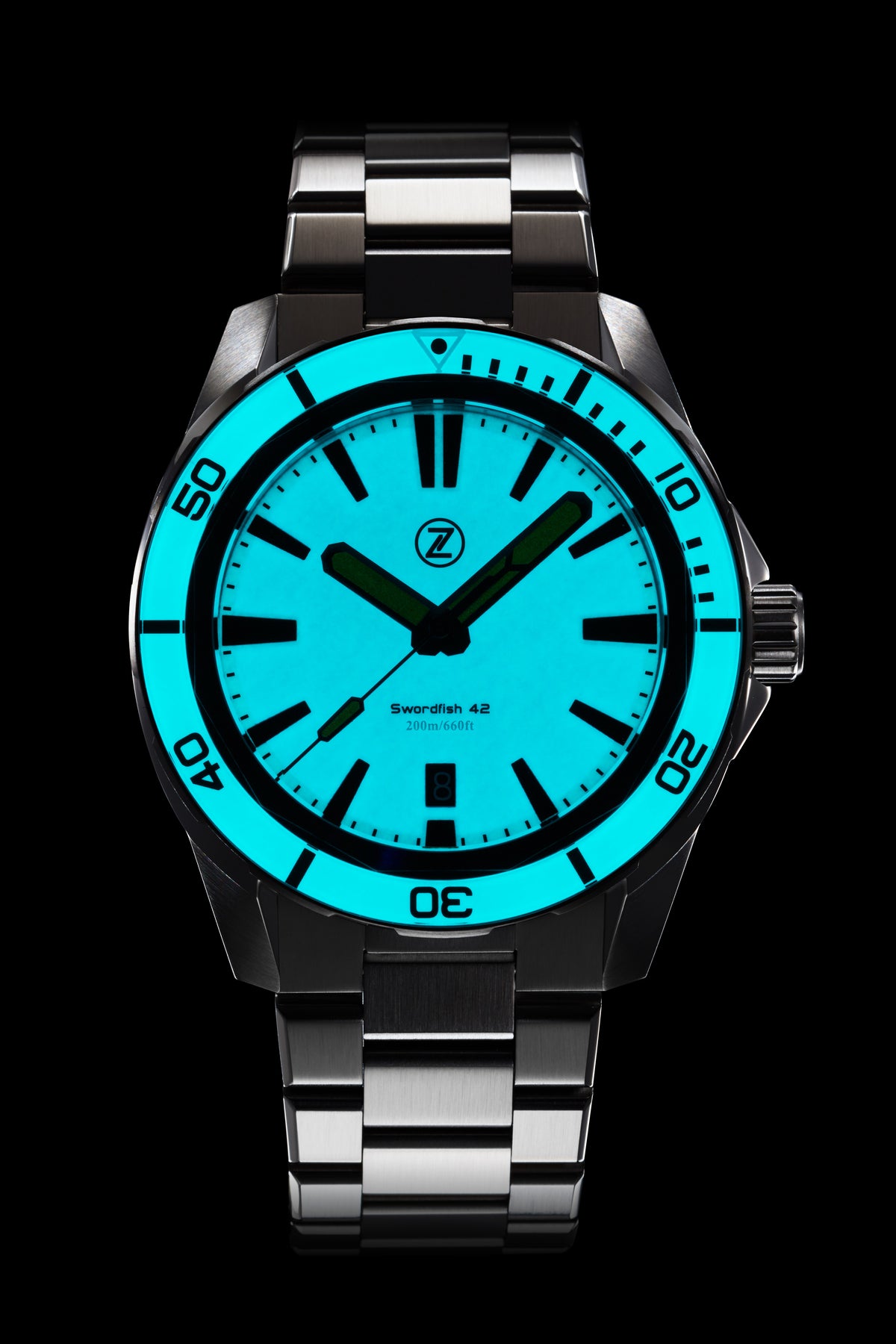 Zelos The Swordfish 42 mm Diver Sapphire, Sky Blue Dial, Stainless