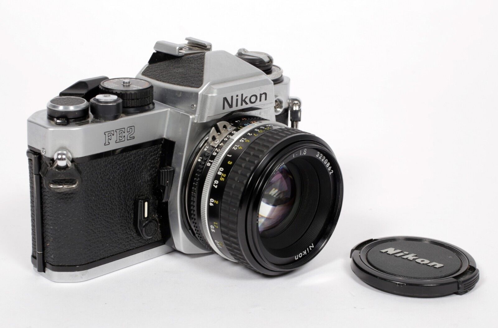 Nikon FE2 35mm SLR Film Camera with 50mm F1.8 lens (CHROME/BLACK