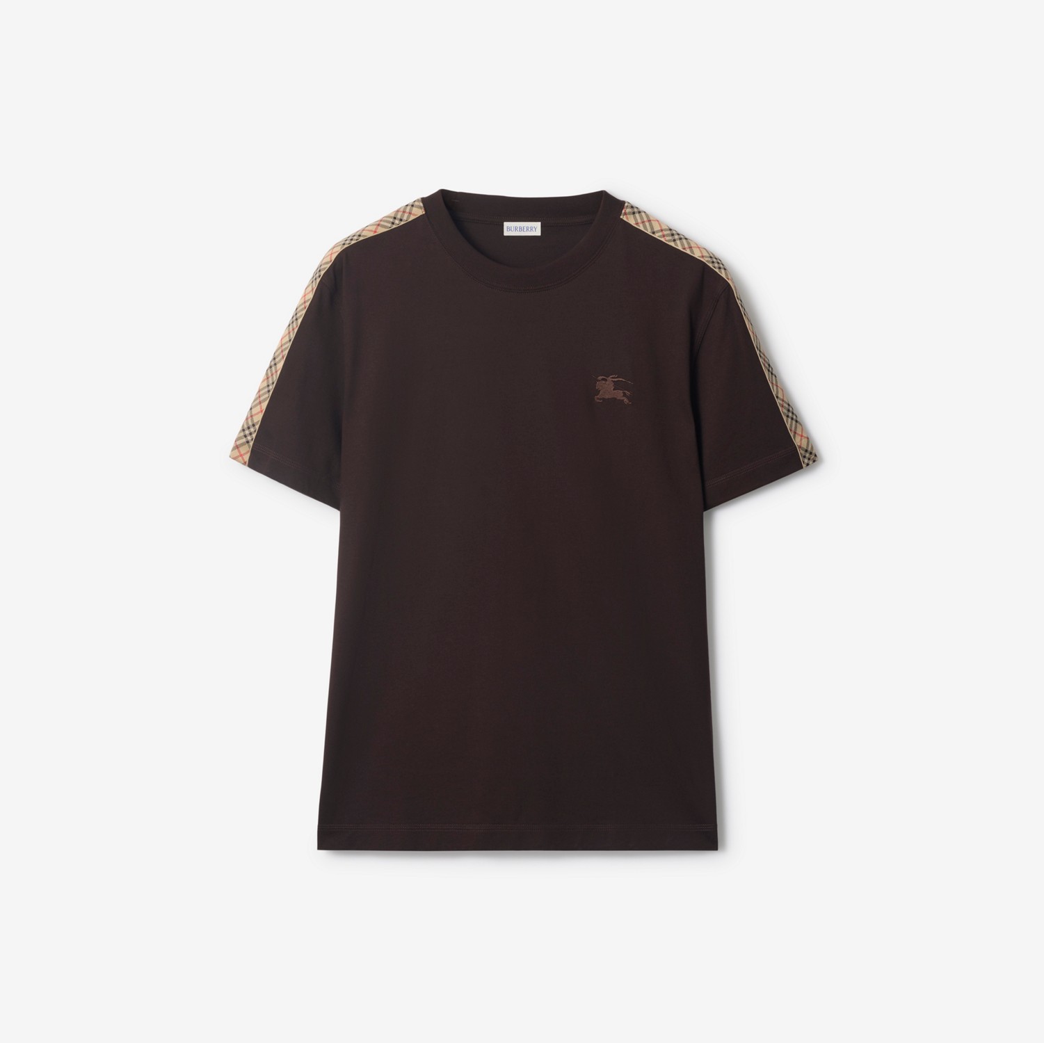 チェックトリム コットンTシャツ (クローブブラウン) - メンズ