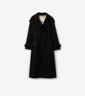Long Gabardine Fitzrovia Trench Coat in Black - Women, Cotton