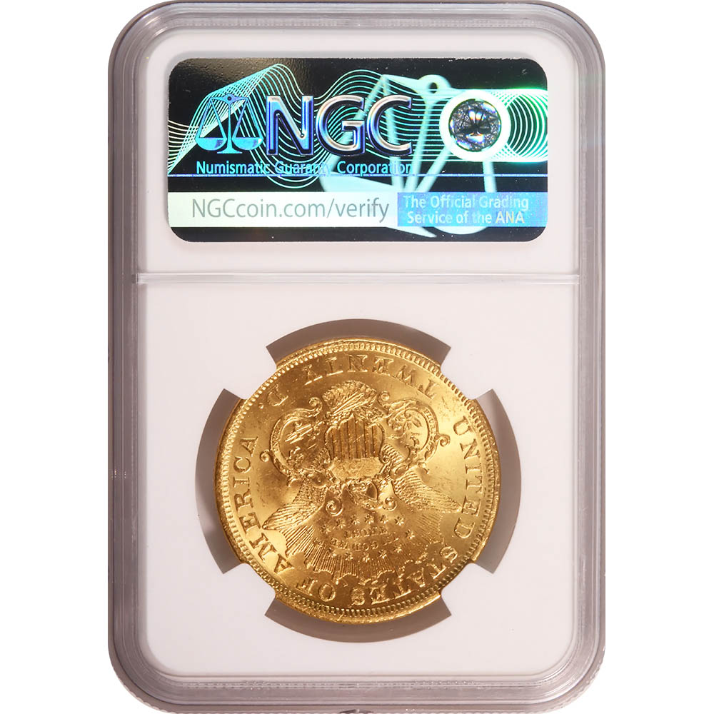 Certified US Gold $20 Liberty 1873 Open 3 MS60 NGC - Golden Eagle