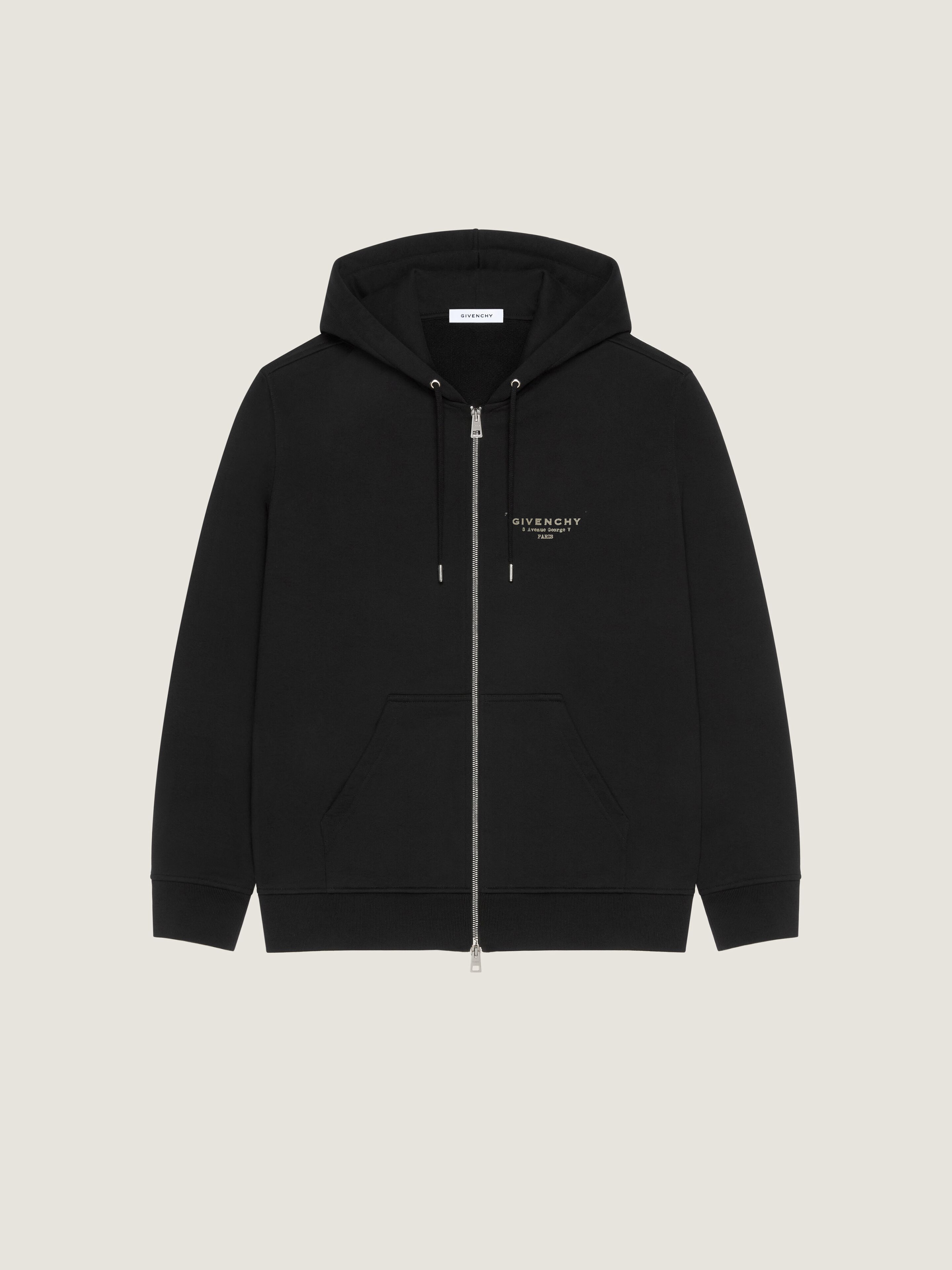 Zipped hoodie in fleece with GIVENCHY Stamp print - black in