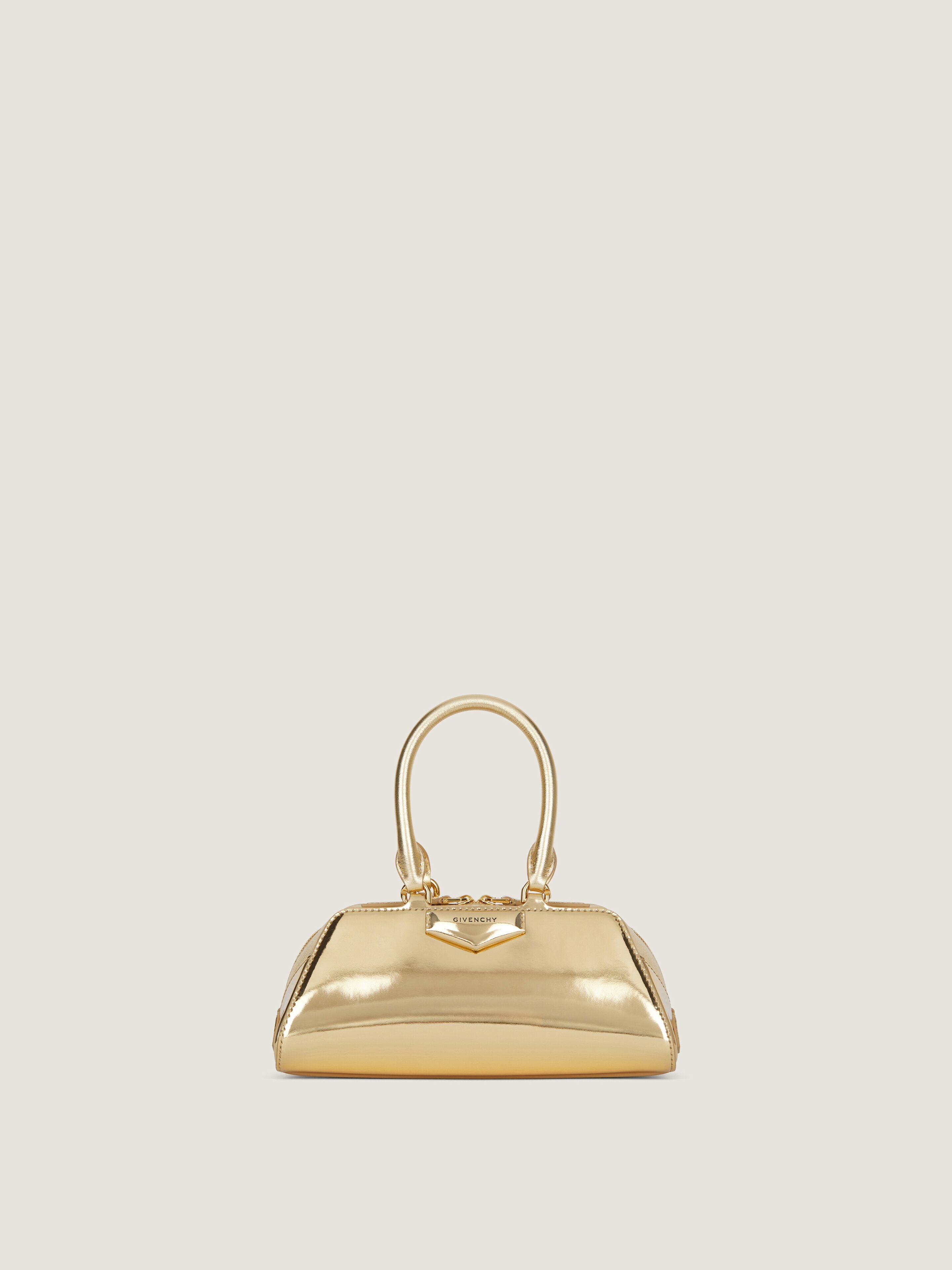 Mini Antigona East-West bag in laminated leather - golden in