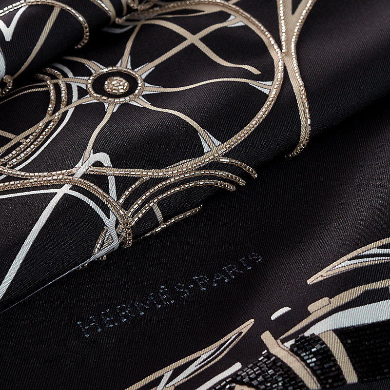 Complication Equestre embroidered scarf 90 - Black | Hermès USA