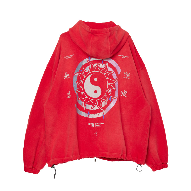 陰陽 Vintage Zipup Hoodie (Red) - ZUTOMAYO MART