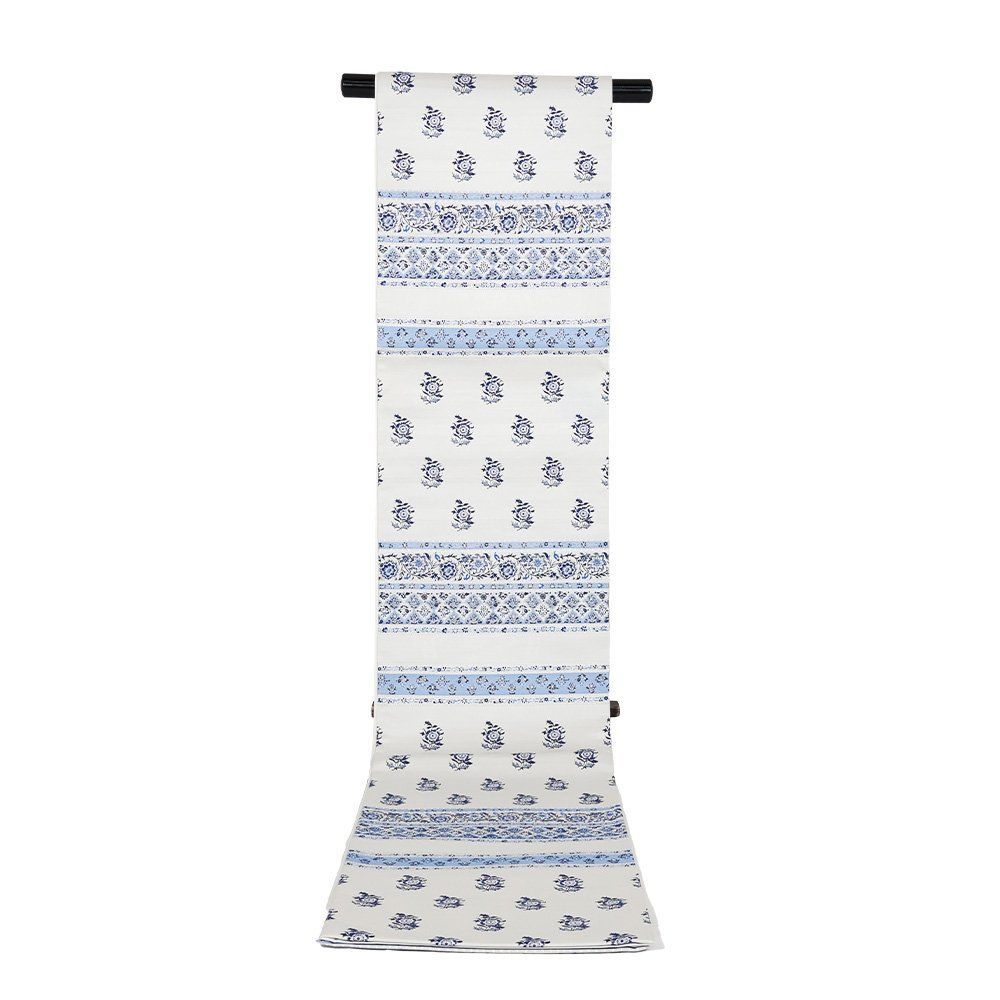 藍染 2400織 訪問着用 西陣織袋帯 正絹 オフホワイト 薄グレー 藍色