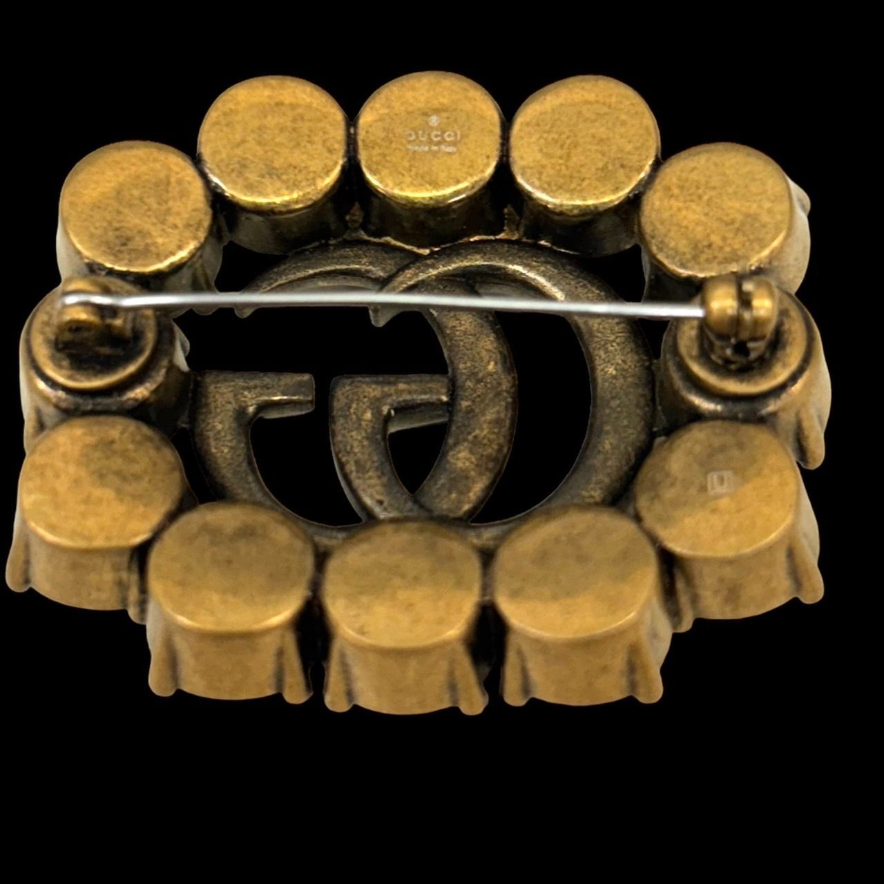 GUCCI グッチ ブローチ GGマーモント GG柄 ラインストーン クリスタル