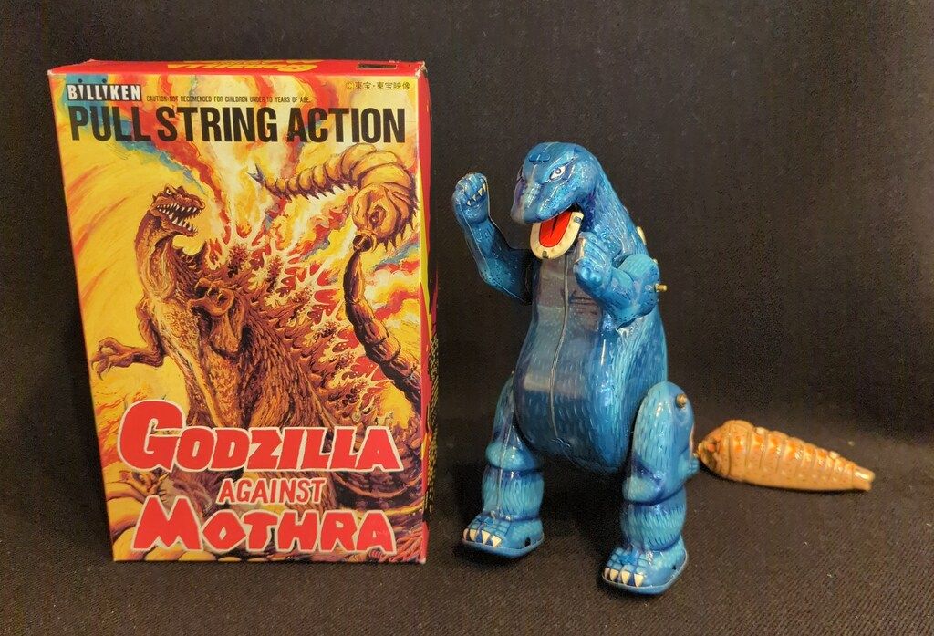 ビリケン商会 ゼンマイ歩行ブリキ ゴジラ(幼虫モスラ付) ブルー 180mm