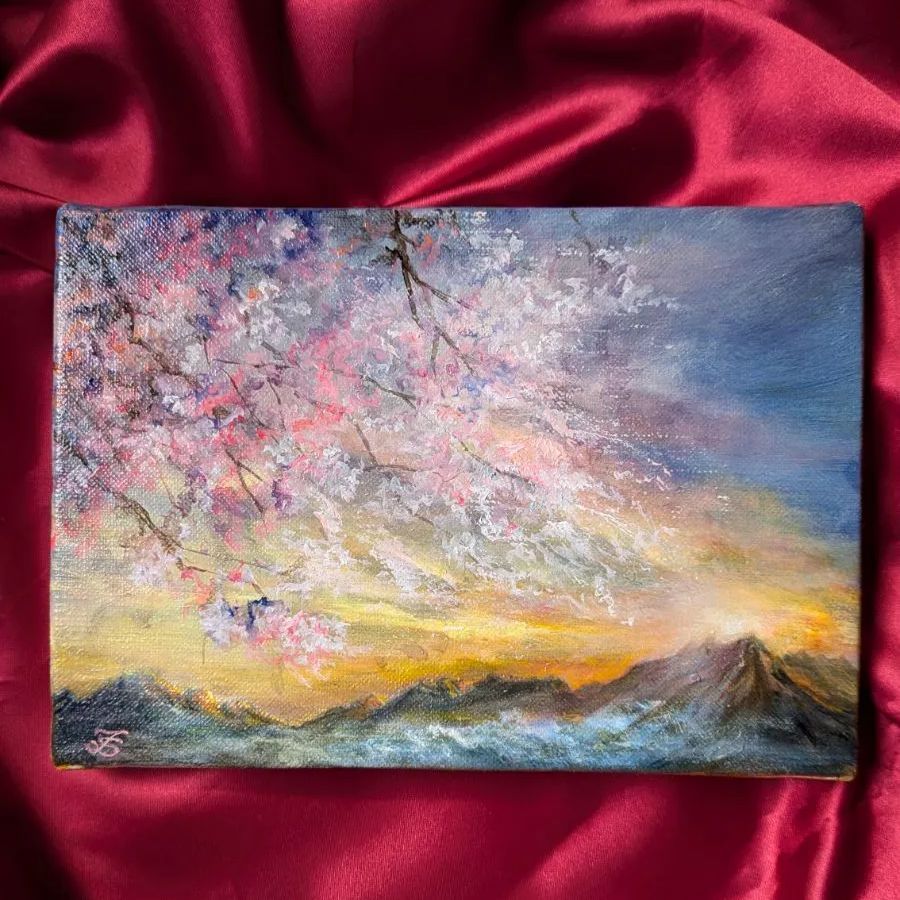 風景画 油絵 桜風景画【1点物】 画家本人出品 ファインアート 一点もの